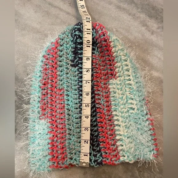 Handmade Crochet Chunky Ribbed Upcycled Multi Fiber Scrappy Yarn Beanie Hat - Picture 6 of 7